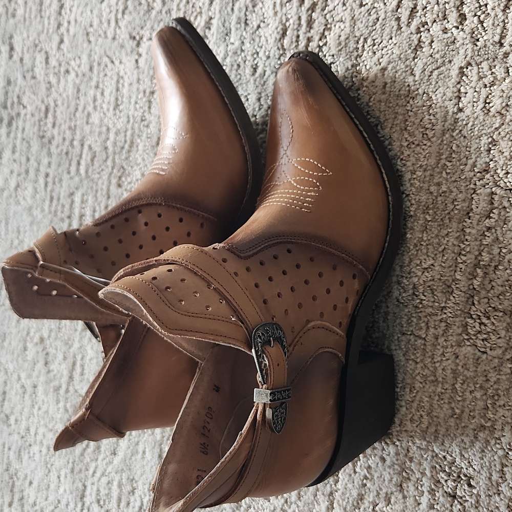 Brown Leather Western Ankle Boots